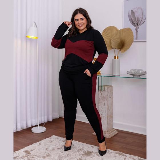 Imagem de Conjunto Inverno Blusa Manga Longa  Com Capuz E Calça Comprida Plus Size