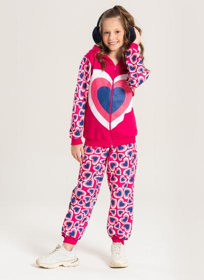 Imagem de Conjunto Inverno Menina Pink Jaqueta Com Capuz e Calça em Moletom Corações