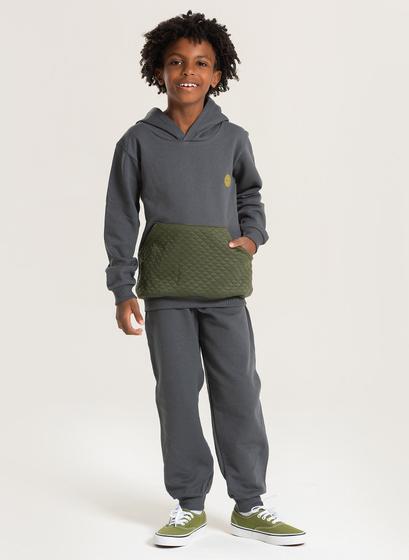 Imagem de Conjunto Inverno Menino Cinza Blusão com Capuz e Calça em Moletom Básico MLK