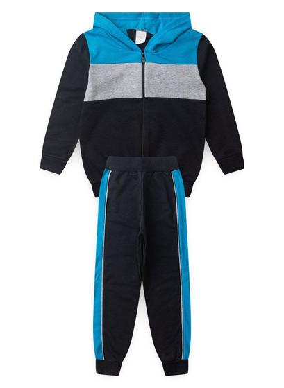 Imagem de Conjunto Inverno Menino Preto Jaqueta com Capuz e Calça em Moletom Recortes