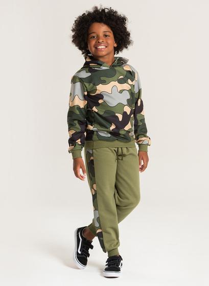 Imagem de Conjunto Inverno Menino Verde Blusão Com Capuz e Calça em Moletom Militar