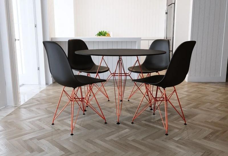 Imagem de Conjunto Jantar Eames De Ferro Cobre Tampo Redondo 110cm Preto 4 Cadeiras Preto