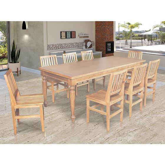 Imagem de Conjunto Jantar Mesa Rústica Franscisca 220x100 Madeira Maciça com 8 Cadeiras Ripada Confort Natural