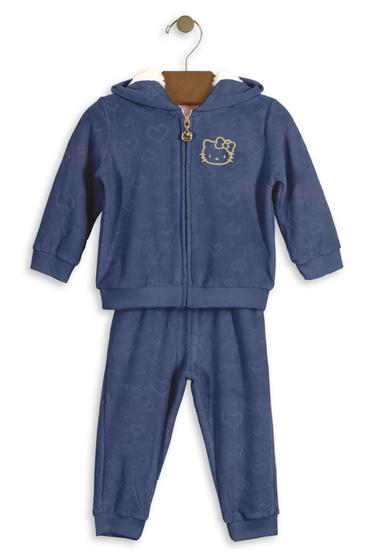 Conjunto Jaqueta com Capuz e Calça Hello Kitty Baby em plush Azul Menor preço em Conjunto Jaqueta com Capuz e Calça Hello Kitty Baby em plush Azul