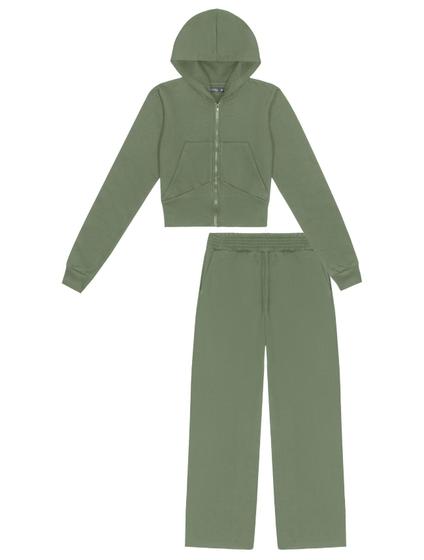 Imagem de Conjunto Jaqueta Cropped E Calça Wide Leg Verde Dway