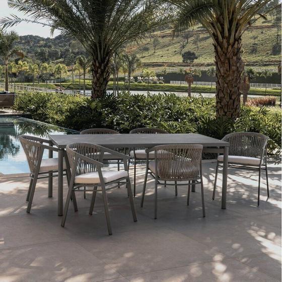 Imagem de Conjunto Jardim e Varanda 1 Mesa 190cm 6 Cadeiras com Braços Refúgio Cabecasa Madeiramadeira Champagne/Quaker Areia