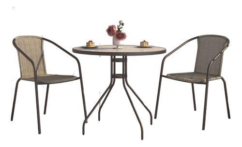Imagem de Conjunto Jardim E Varanda Rattan Mesa E 2 Cadeiras Aco Vidro