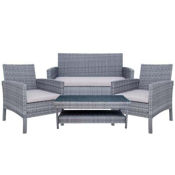 Imagem de Conjunto Jardim Sofá 2 Lugares Com 2 Poltronas Rattan Davos
