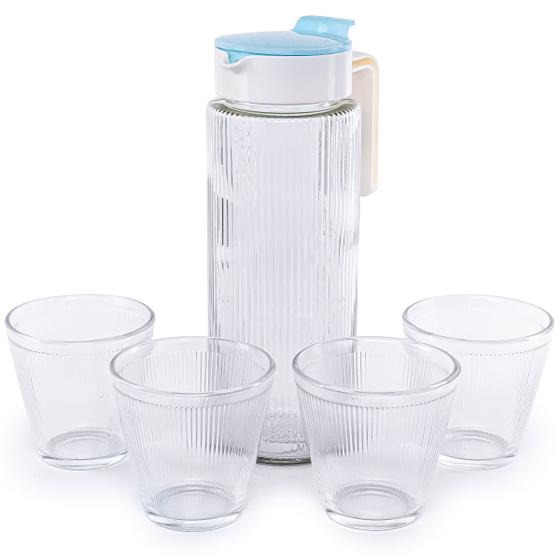 Imagem de Conjunto Jarra Com 4 Copos Vidro Para Suco Água Restaurante