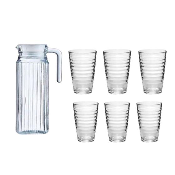 Imagem de Conjunto Jarra De 1 Litro Vidro Com Tampa E 6 Copos De 360ml