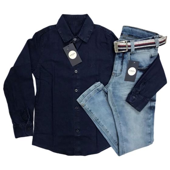 Imagem de conjunto jeans camisa jeans + calça jeans menino infantil 1 2 e 3 anos