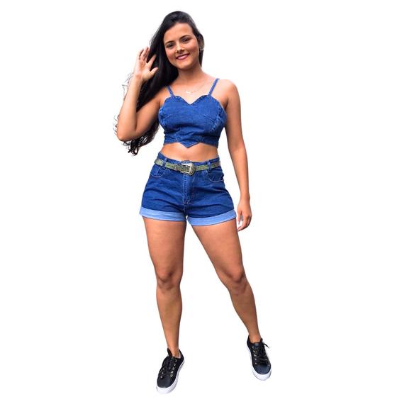 Imagem de Conjunto Jeans Liso Short e Cropped Coração De Alça