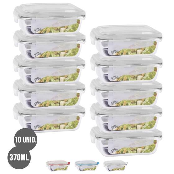 Conjunto Jogo 10 Potes 370ml Hermético Vidro Tampa 4 travas Menor preço em Conjunto Jogo 10 Potes 370ml Hermético Vidro Tampa 4 travas