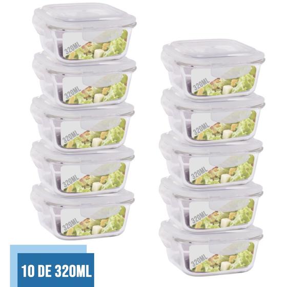 Conjunto Jogo 10 Potes Vidro Hermético Tampa 4 travas 320ml Menor preço em Conjunto Jogo 10 Potes Vidro Hermético Tampa 4 travas 320ml