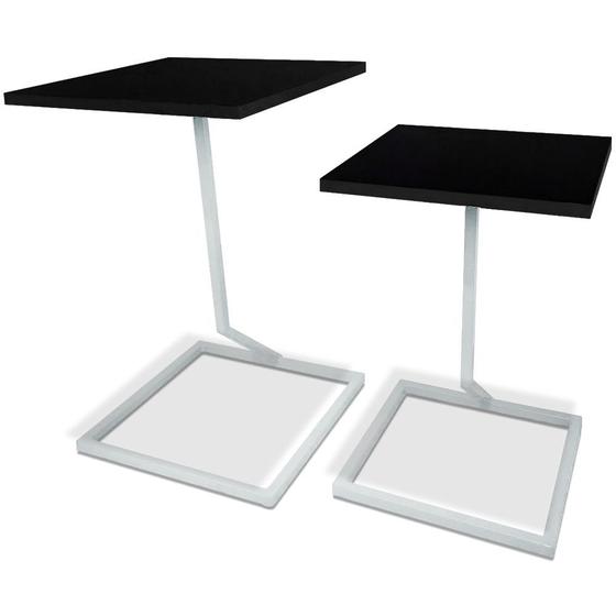 Imagem de Conjunto Jogo 2 Mesas De Canto Lateral Quadrado Square Com Tampo Em MDF