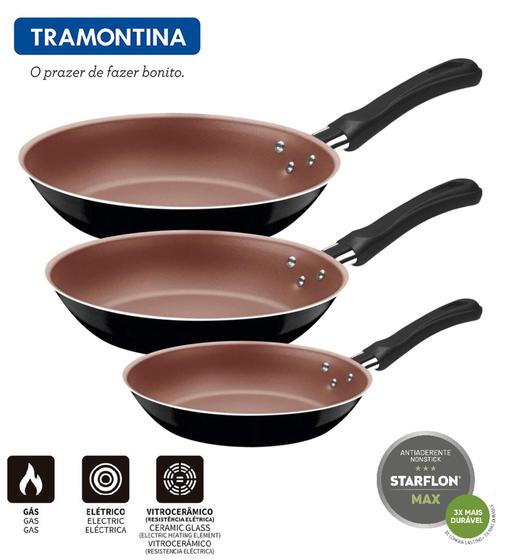 Conjunto Jogo de Frigideira Antiaderente 3 Peças Caribe Tramontina 16,20 e 24Cm Preto Menor preço em Conjunto Jogo de Frigideira Antiaderente 3 Peças Caribe Tramontina 16,20 e 24Cm Preto