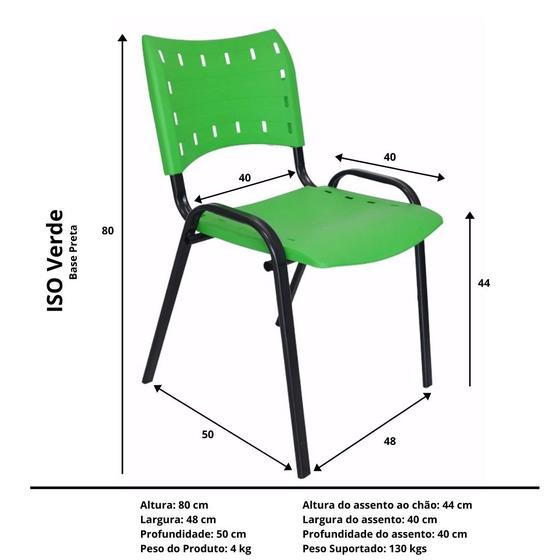 Imagem de Conjunto Jogo De Mesa 70x120 Com 4 Cadeiras Iso Verde Para Sorveterias e Lanchonetes Em Aço E Polipropileno