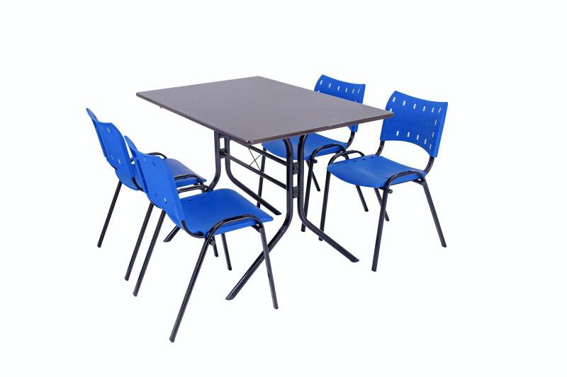 Imagem de Conjunto Jogo De Mesa 70x120 Sorveteria Refeitório Cozinha Com 4 Cadeiras Iso Azul 