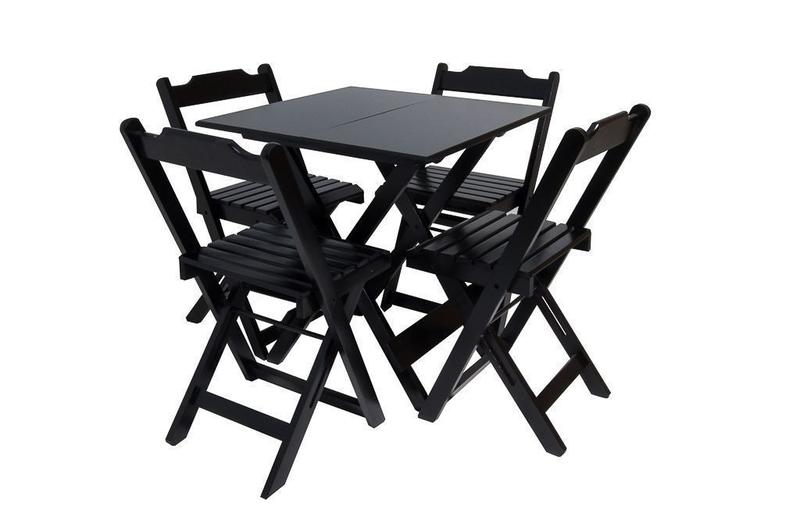 Conjunto Jogo de Mesa 70x70 Com 4 Cadeiras Dobráveis - Preta - Reisol Móveis Menor preço em Conjunto Jogo de Mesa 70x70 Com 4 Cadeiras Dobráveis - Preta - Reisol Móveis