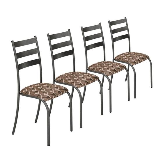 Imagem de Conjunto Jogo Kit 4 Cadeiras Metal Aço Cozinha Jantar Almofadada