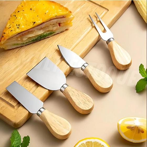 Imagem de Conjunto Jogo P/ Cortar Queijo 4 Pçs Inox Kit Facas Espátula