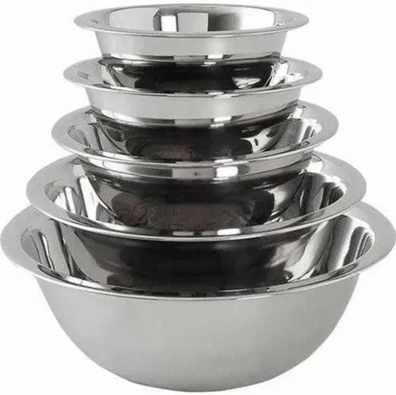 Conjunto Jogo Saladeira Bacia Tigela Bowl Aço Inox 5 Peças Menor preço em Conjunto Jogo Saladeira Bacia Tigela Bowl Aço Inox 5 Peças