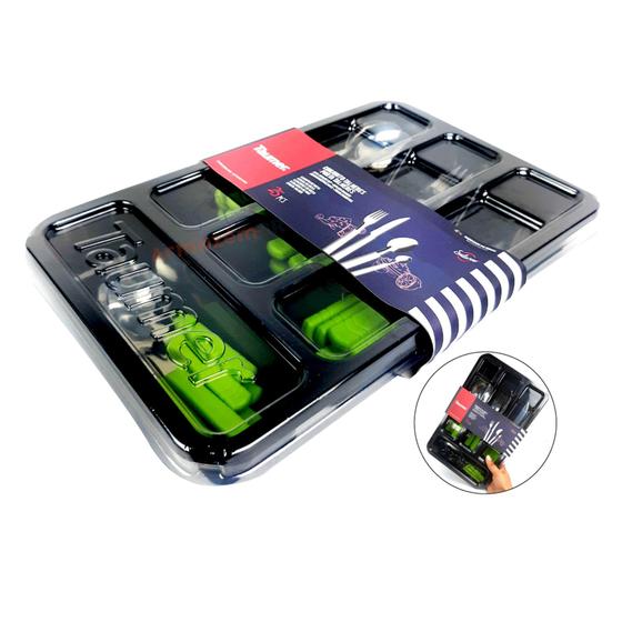 Conjunto Jogo Talheres 24 Peças + Organizador Preto Porta Garfo Faca Colher Cozinha - Taumer Menor preço em Conjunto Jogo Talheres 24 Peças + Organizador Preto Porta Garfo Faca Colher Cozinha - Taumer