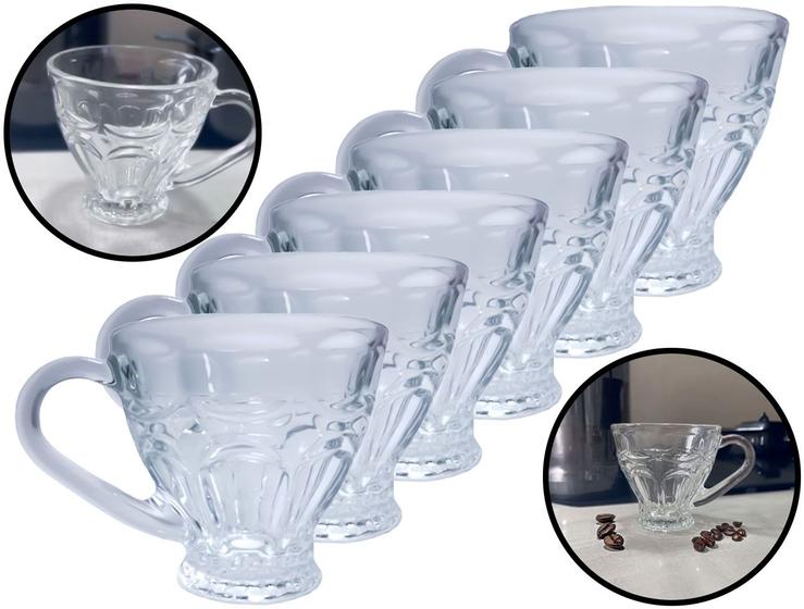Imagem de Conjunto Jogo Xícaras Para Café Chá Expresso Chocolate 6 Peças Vidro Sem Pires 150ml Flux
