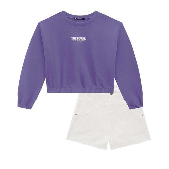 Imagem de Conjunto Juvenil Lilimoon Blusão Manga Longa e Short Roxo/Branco