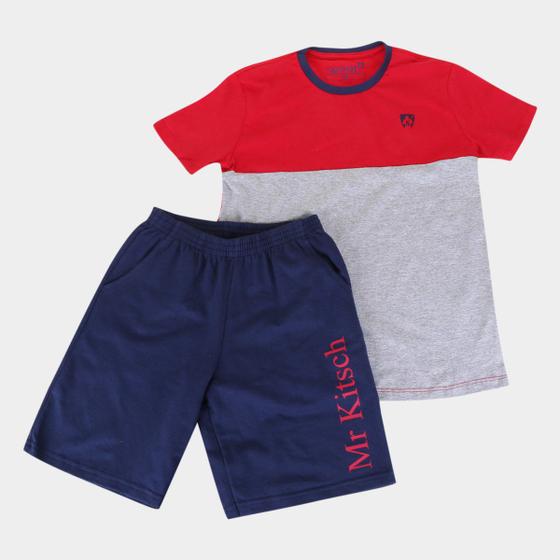 Imagem de Conjunto Juvenil MR. Kitsch Camiseta Colorblock + Short Liso Masculino