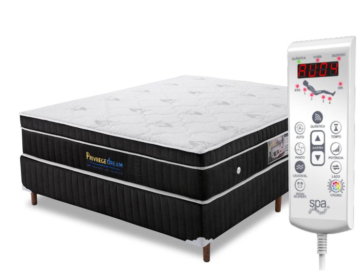 Conjunto King Box Magnético Privilege c/ massageador Quântico e Cromoterapia (Colchão 193 x 203 + Base Box Bi Partido) Menor preço em Conjunto King Box Magnético Privilege c/ massageador Quântico e Cromoterapia (Colchão 193 x 203 + Base Box Bi Partido)