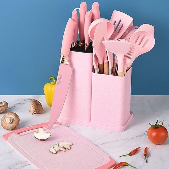 Imagem de Conjunto Kit 18 Utensílios de cozinha, silicone premium resistente ao calor e com cabo de madeira.
