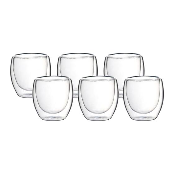 Imagem de Conjunto Kit 6 Copo De Café 90ml Isolante Vidro Duplo Expresso Chá Suco Design Moderno Transparente