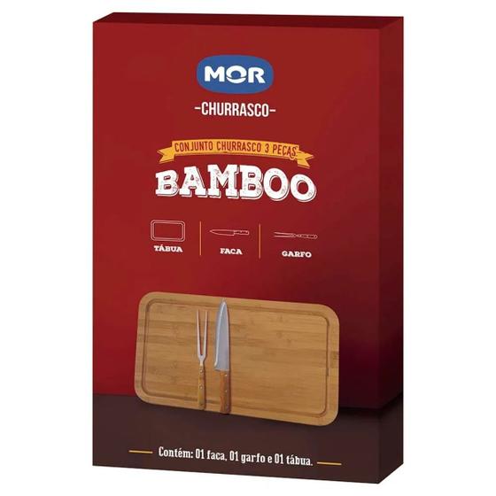 Imagem de Conjunto Kit Churrasco Garfo Faca Tábua Bamboo 50x30 Mor 3pc