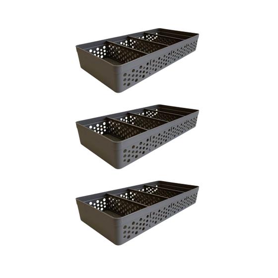 Imagem de Conjunto Kit Com 3 Cestos Multiuso Organizador 3 Divisórias Design Vazado Moderno