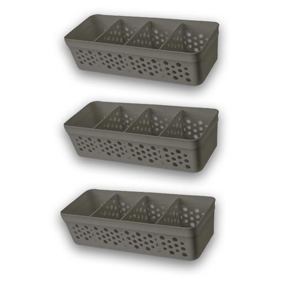 Imagem de Conjunto Kit Com 3 Cestos Pequeno Multiuso Organizador 3 Divisórias Design Vazado Moderno