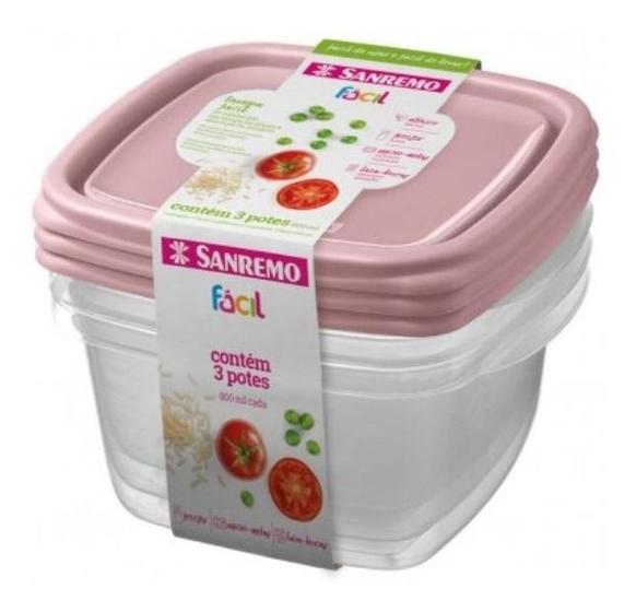 Imagem de Conjunto Kit Com 3 Potes Herméticos De Plastico 800ml Verde ou Rosa Sanremo Ideal para Marmita
