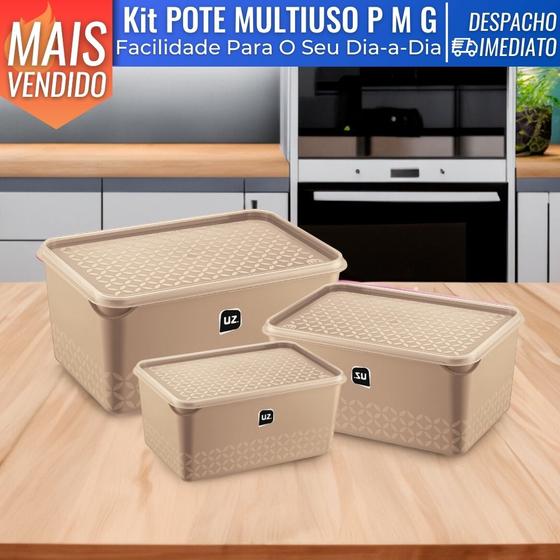 Imagem de Conjunto Kit Com 3 Potes Porta Mantimentos Retangular Multiuso 1L 2L 3L UZ