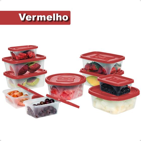 Conjunto Kit De 10 Potes Com Tampa Para Marmita E Alimentos Menor preço em Conjunto Kit De 10 Potes Com Tampa Para Marmita E Alimentos