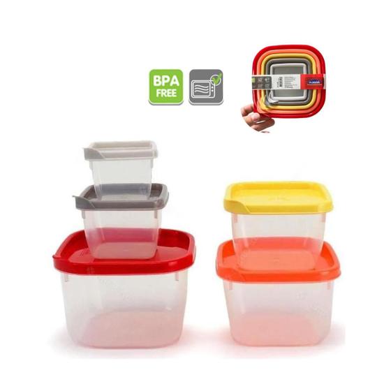 Imagem de Conjunto Kit De 5 Potes Com Tampa Para Marmita E Alimentos