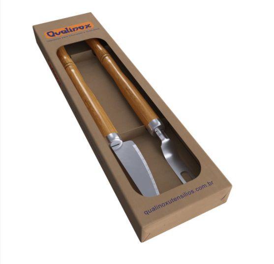 Imagem de Conjunto kit garfo e faca churrasco grelha carne aço inox 42 cm Qualinox 0555