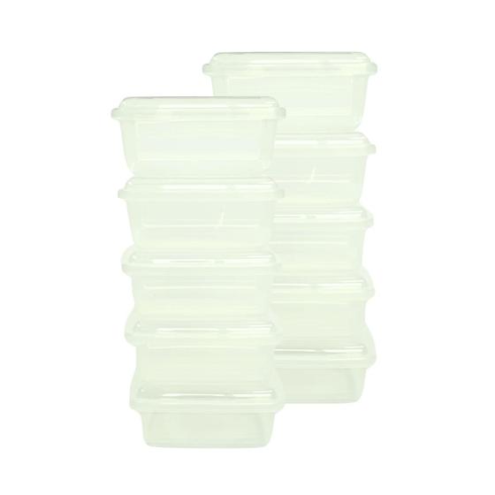 Imagem de Conjunto kit potes vasilhas plástico retangular 10 peças 270ml transparente com tampa porta alimento