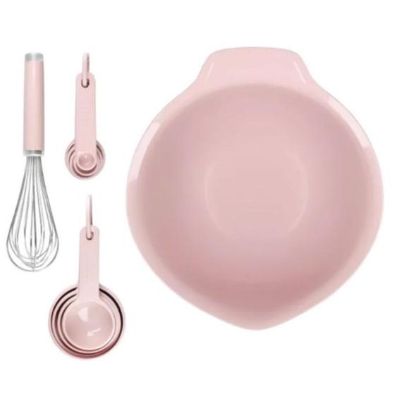 Imagem de Conjunto kitchenaid confeitaria bowl fouet medidoras rosa ke455bxdri