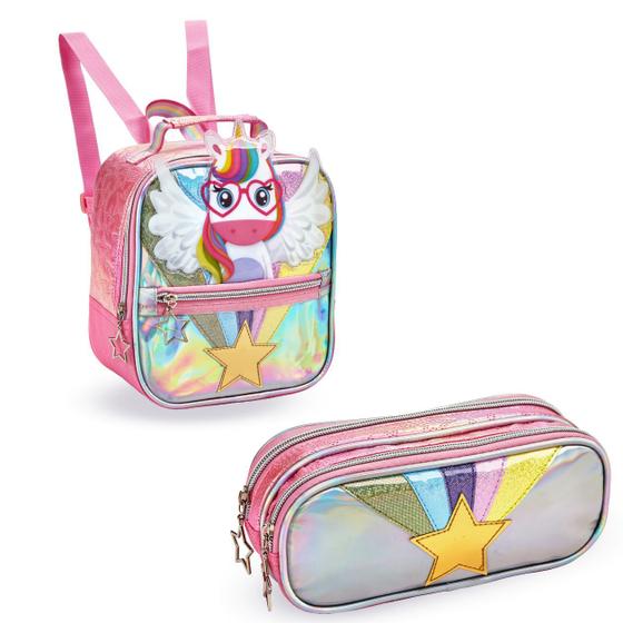 Conjunto Lancheira Térmica + Estojo Escolar Material Aulas Passeio Viagem Criança Infantil Menina Resistente Personagem Colorido Compartimentos - Shaolong Imagem de Conjunto Lancheira Térmica + Estojo Escolar Material Aulas Passeio Viagem Criança Infantil Menina Resistente Personagem Colorido Compartimentos