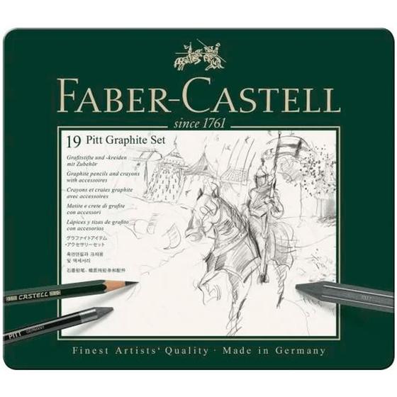Imagem de Conjunto Lápis Grafite Pitt Estojo Metálico com 19 peças - Faber-Castell