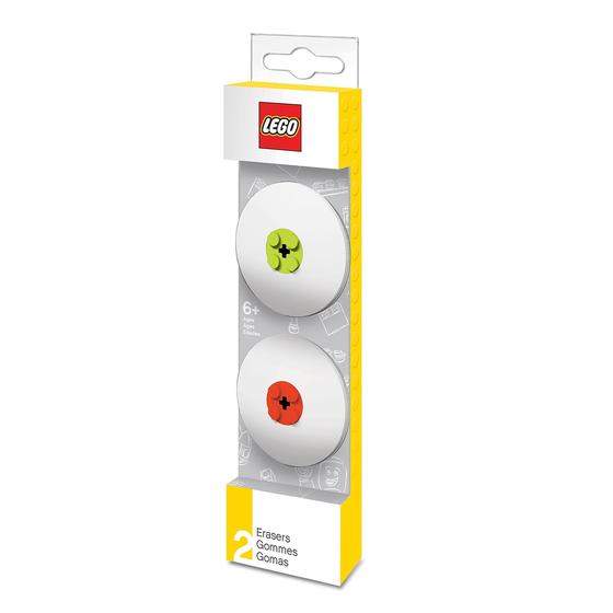 Imagem de Conjunto LEGO de Borracha Vermelha e Verde-Lima 2x2 - 2 Unidades