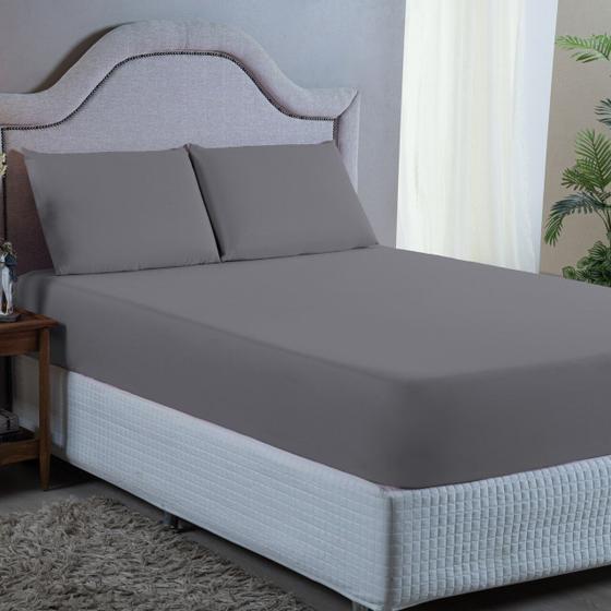 Imagem de Conjunto Lençol Cama King Size 3 Peças 400 Fios com Elástico e Fronhas Toque Macio