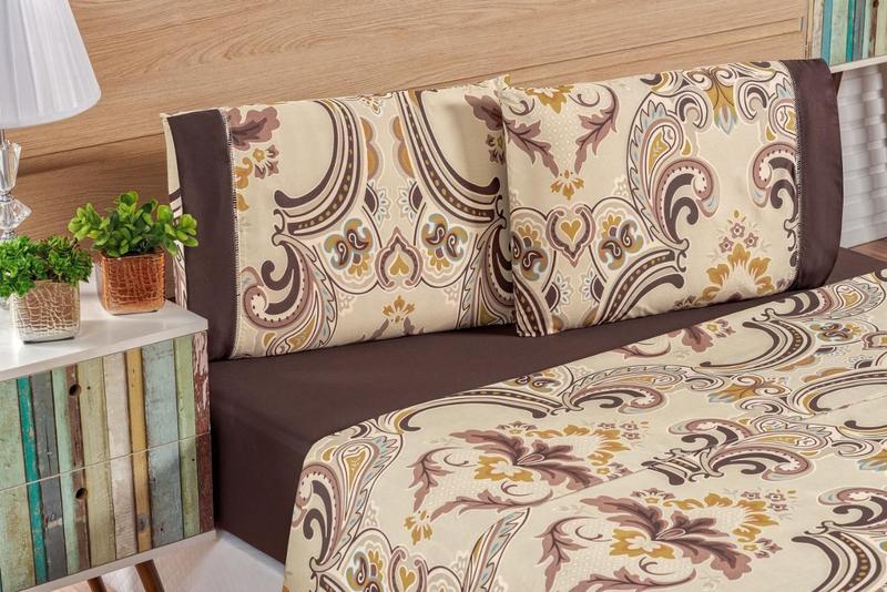 Imagem de Conjunto Lençol Casal King Size 200 Fios Floral Naturale