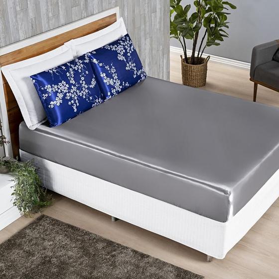 Imagem de Conjunto Lençol Super King Kaylee Cetim Charmeuse Estampado