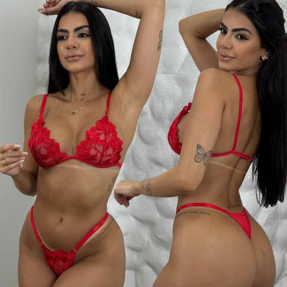 Imagem de Conjunto Lingerie Bordado Sem Bojo Sem Aro Calcinha Fio Sensual